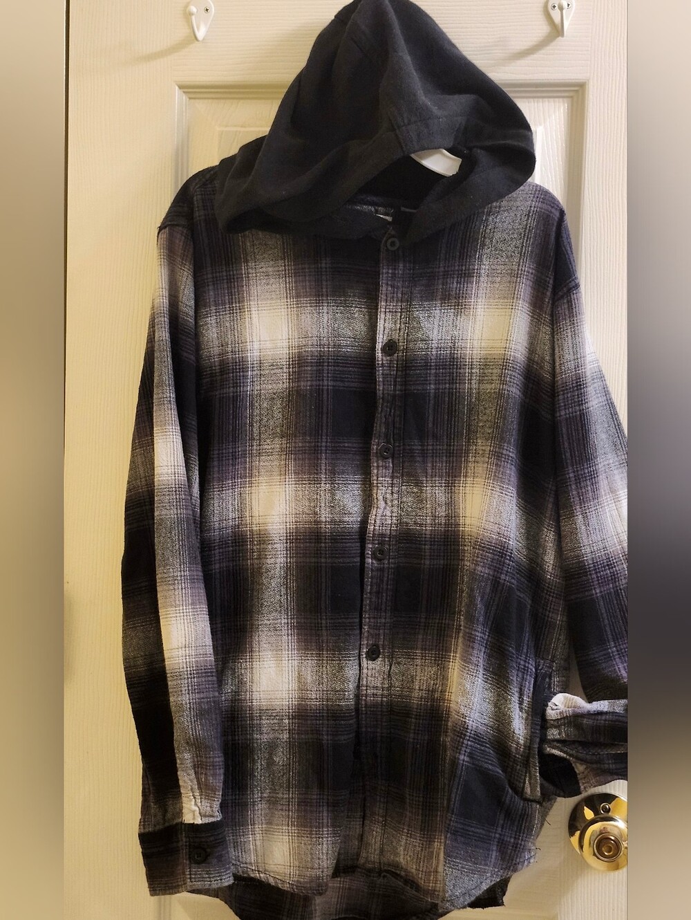 PacSun Black Plaid Hooded Flannel Shirt Jacket Shacket Medium